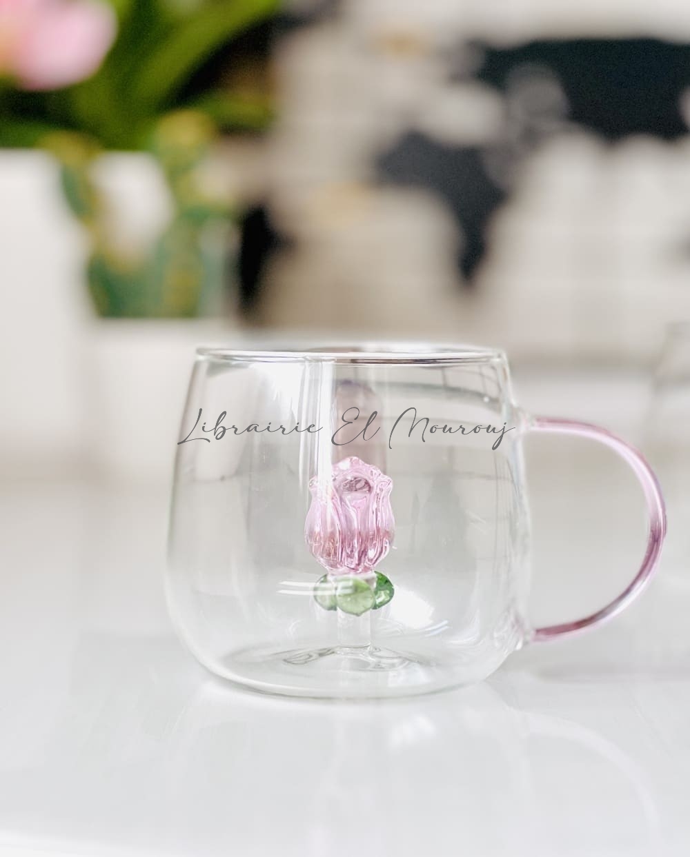 Tasse en Verre avec Fleur en Relief