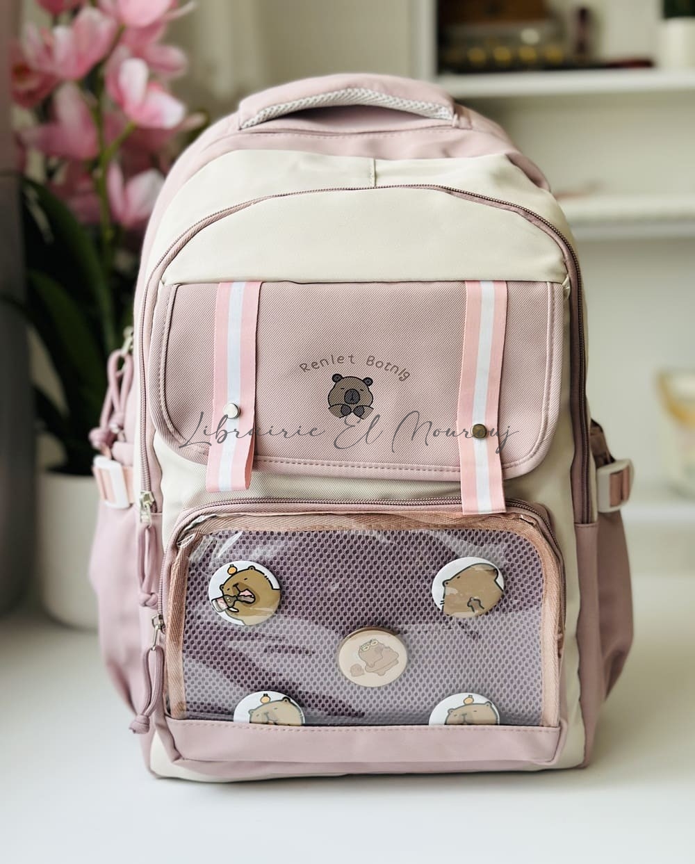 Sac à Dos Kawaii avec Poche Transparente et Badge