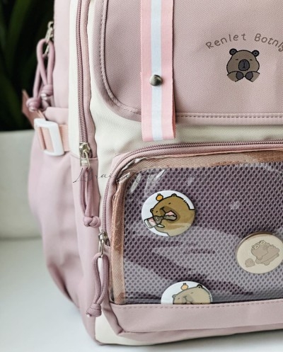 Sac à Dos Kawaii avec Poche Transparente et Badge