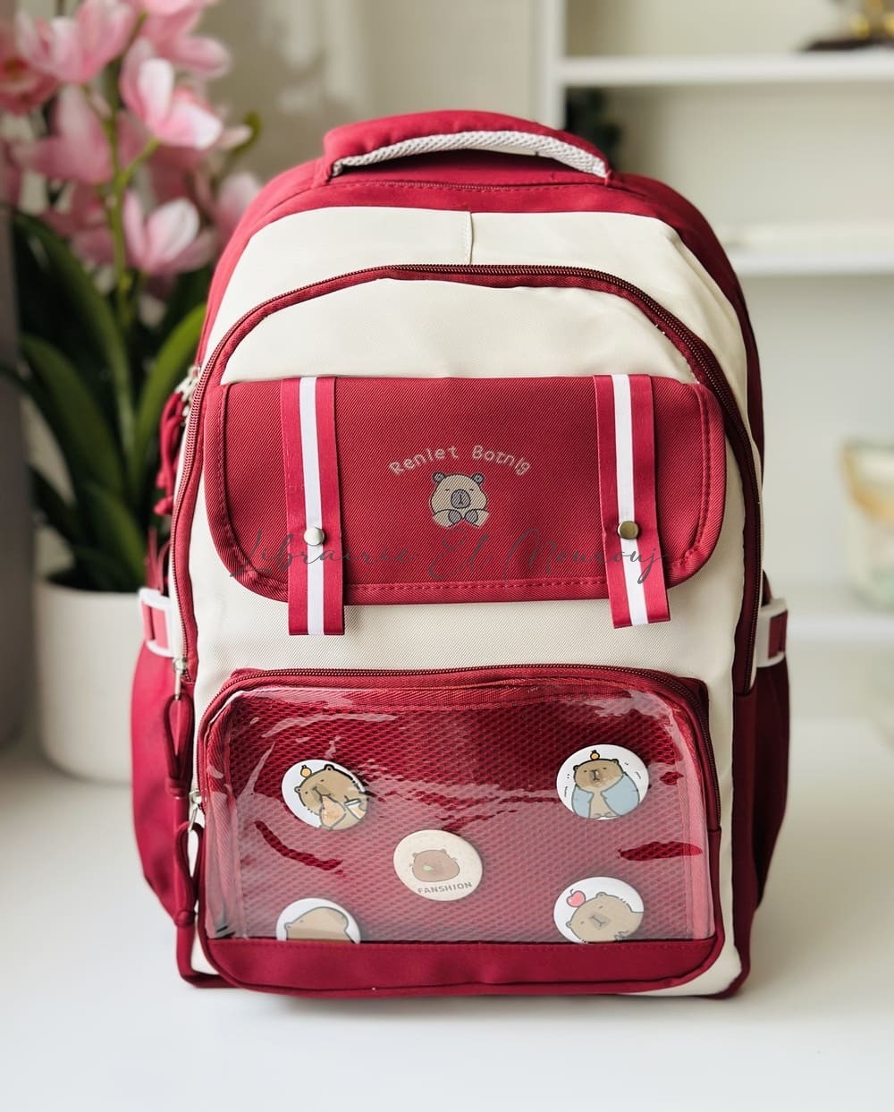 Sac à Dos Kawaii avec Poche Transparente et Badge