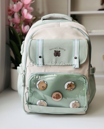Sac à Dos Kawaii avec Poche Transparente et Badge