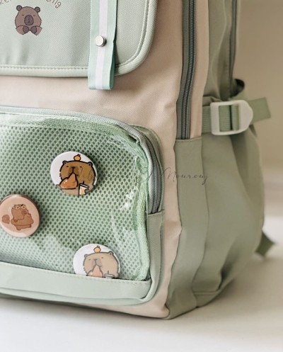 Sac à Dos Kawaii avec Poche Transparente et Badge