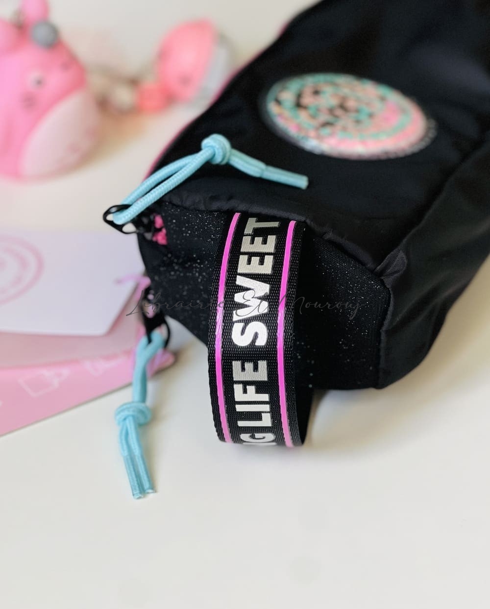 Trousse Noire "Making Life Sweet" à Paillettes et Double Compartiment