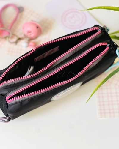 Trousse Noire "Making Life Sweet" à Paillettes et Double Compartiment