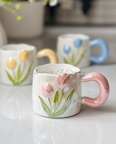 Tasses Artisanales à Tulipes en Relief | Librairie El Mourouj