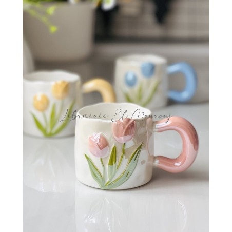 Tasses Artisanales à Tulipes en Relief | Librairie El Mourouj
