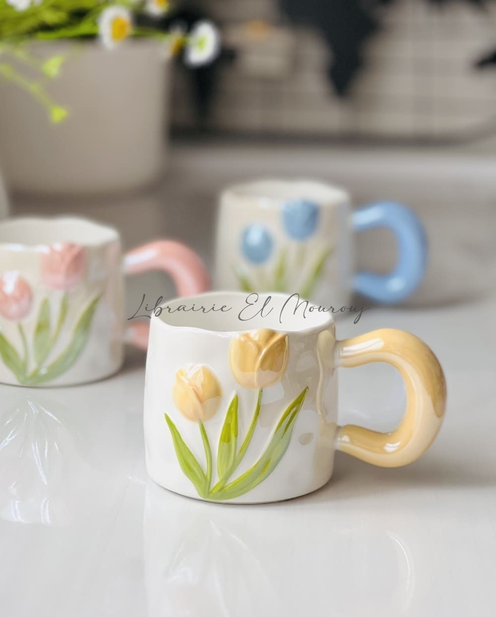 Tasses Artisanales à Tulipes en Relief | Librairie El Mourouj