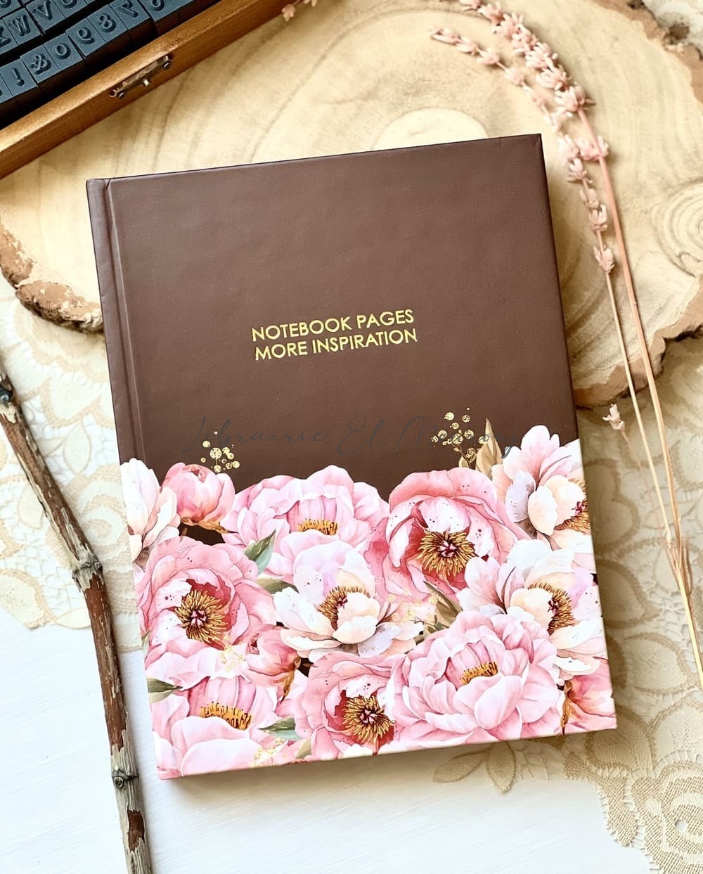 Notebook Élégant Motifs Pivoines Rose & Chocolat By Printme