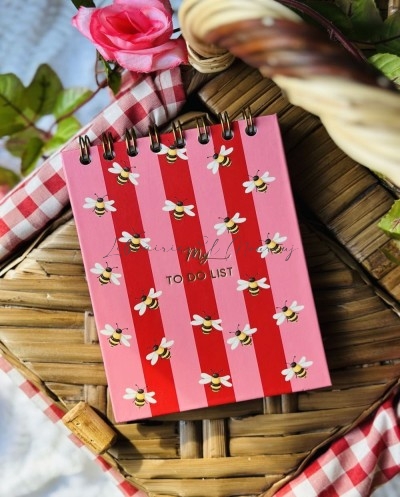 Mini To Do List À Spirales – Motif Abeilles & Rayures Pastel Chic by Printme