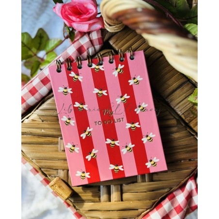 Mini To Do List À Spirales – Motif Abeilles & Rayures Pastel Chic by Printme
