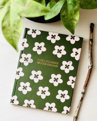 "Daily Planner" – Motif Fleurs Vintage Vert Olive & Rose  by Printme