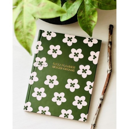 "Daily Planner" – Motif Fleurs Vintage Vert Olive & Rose  by Printme