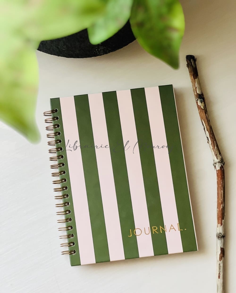 Journal à spirales Rayures  Vert Olive & Rose Nude Vintage by Printme