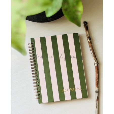 Journal à spirales Rayures  Vert Olive & Rose Nude Vintage by Printme
