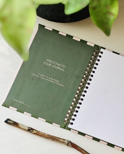 Journal à spirales Rayures  Vert Olive & Rose Nude Vintage by Printme