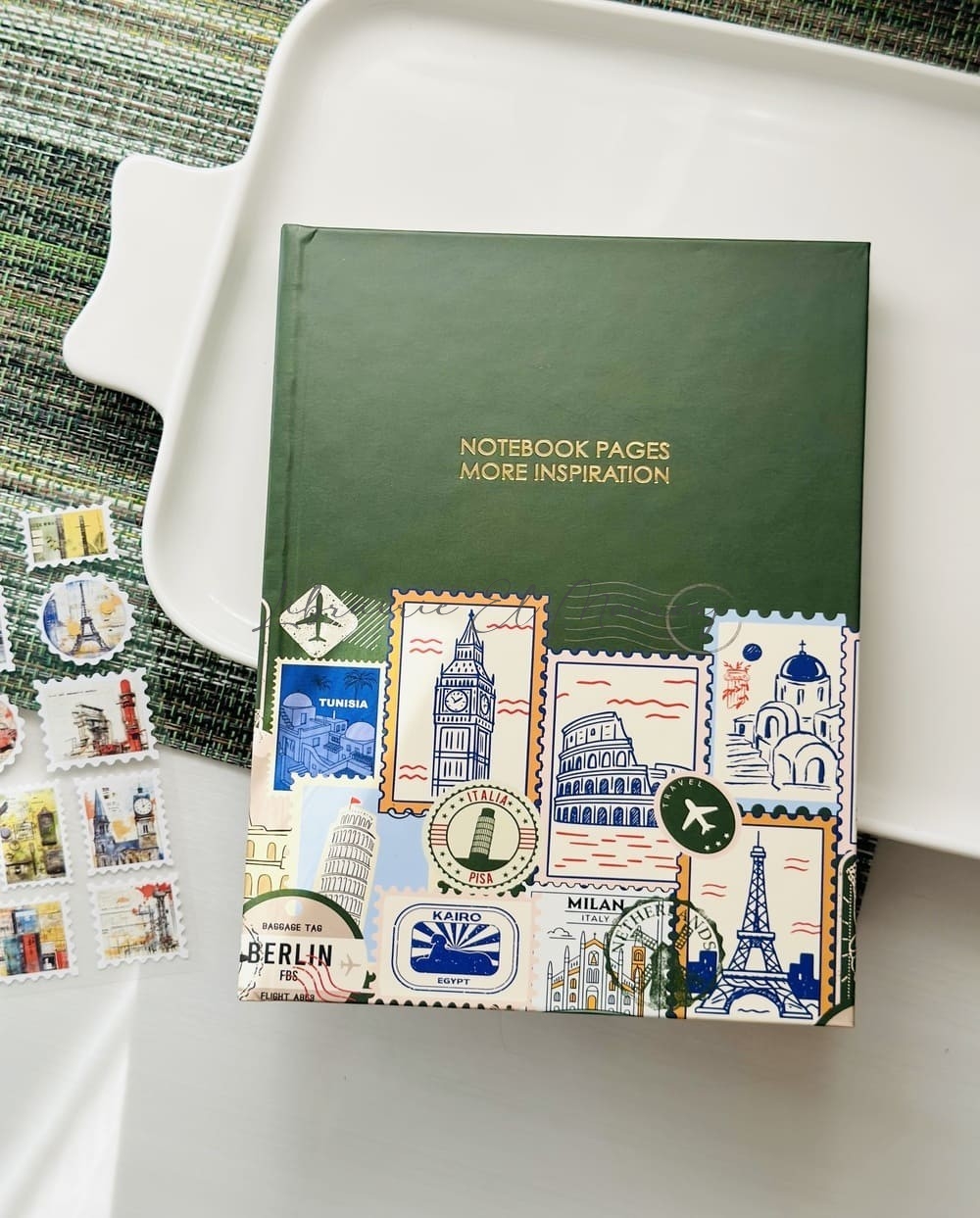 Notebook "More Inspiration" – Motif Timbres & Voyage Vintage Vert Olive by Printme