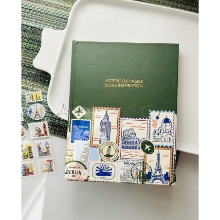 Notebook "More Inspiration" – Motif Timbres & Voyage Vintage Vert Olive by Printme