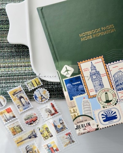 Notebook "More Inspiration" – Motif Timbres & Voyage Vintage Vert Olive by Printme
