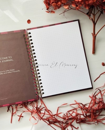 Journal à Spirales  – Rayures Chics Bordeaux & Vieux Rose by Printme